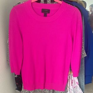 J. Crew Hot Pink Italian Cashmere Sweater Shirt size Small w 3/4 sleeves